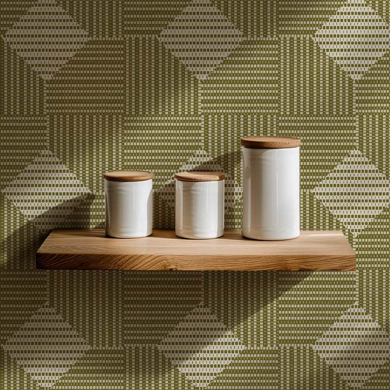 Woven Basket - Wallpaper, Sage, Paper, Non-Pasted