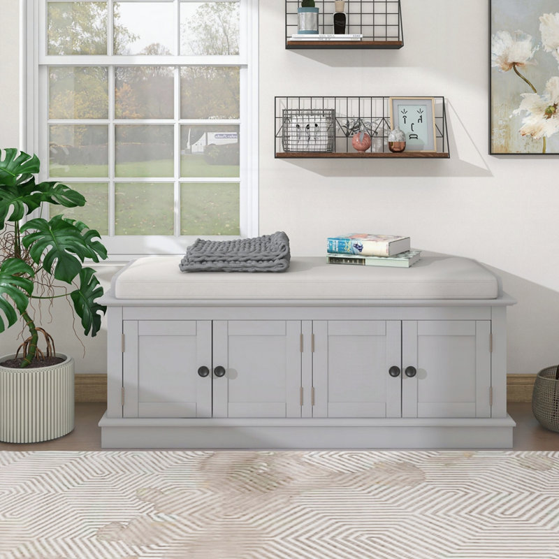 Banc de rangement avec 4 portes et tablettes réglables, Gris délavé
