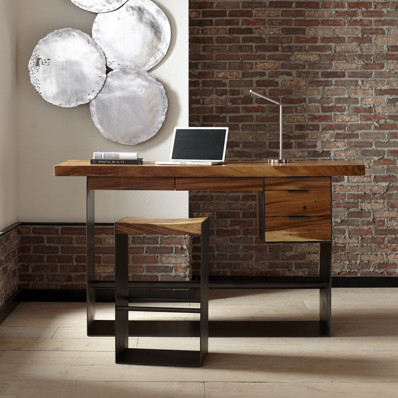 Dimensional Contemporary Black/Brown Solid Wood Home Office Desk with Drawer