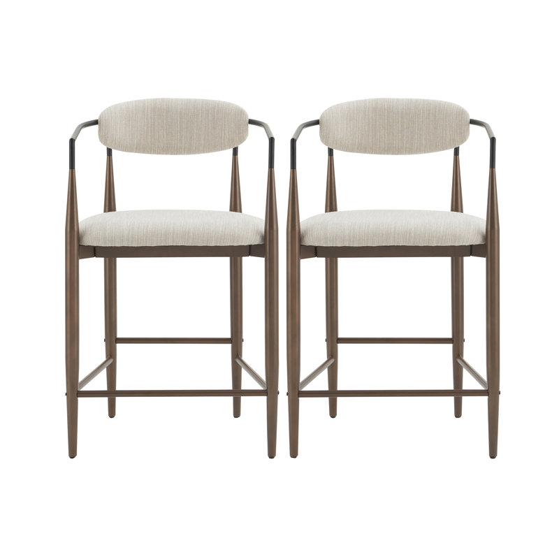 Amen 29.75" Bar Stool, Beige Fabric/Black Base, Counter Stool (25.5" Seat Height)