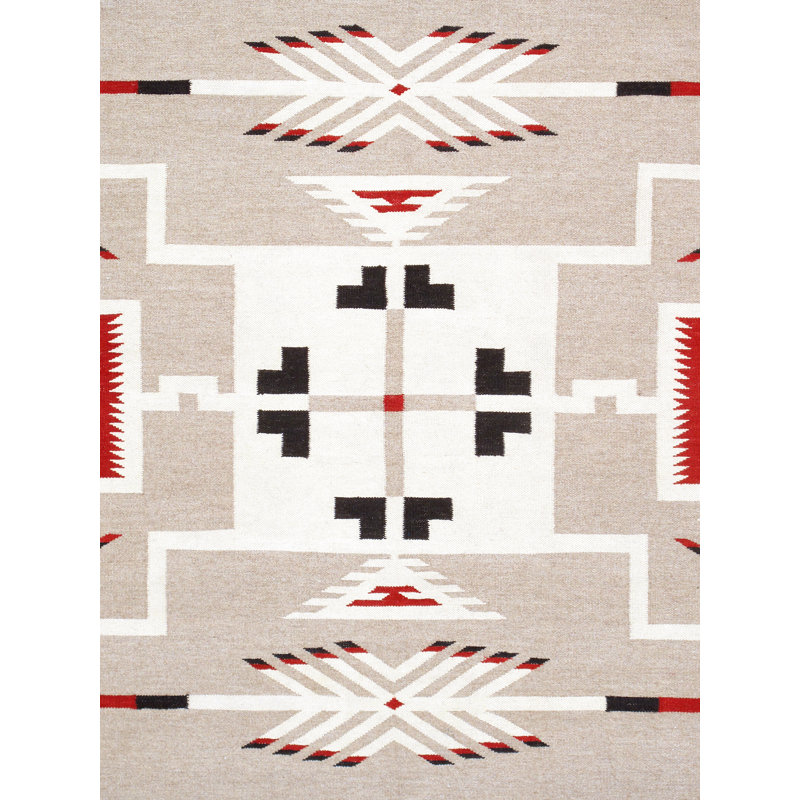 Tapis rectangulaire en laine tissé à la main à motif géométrique brun foncé / rouge / beige, Rectangle 8 pi 1 po x 9 pi 10 po