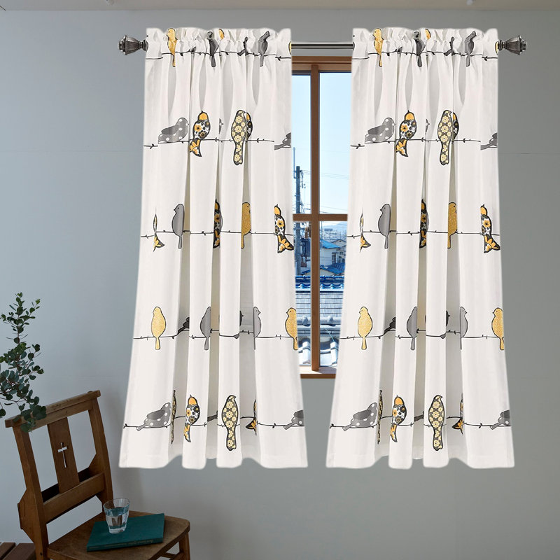 Room Darkening Curtain Pair, Yellow/Gray, 52" W x 95" L