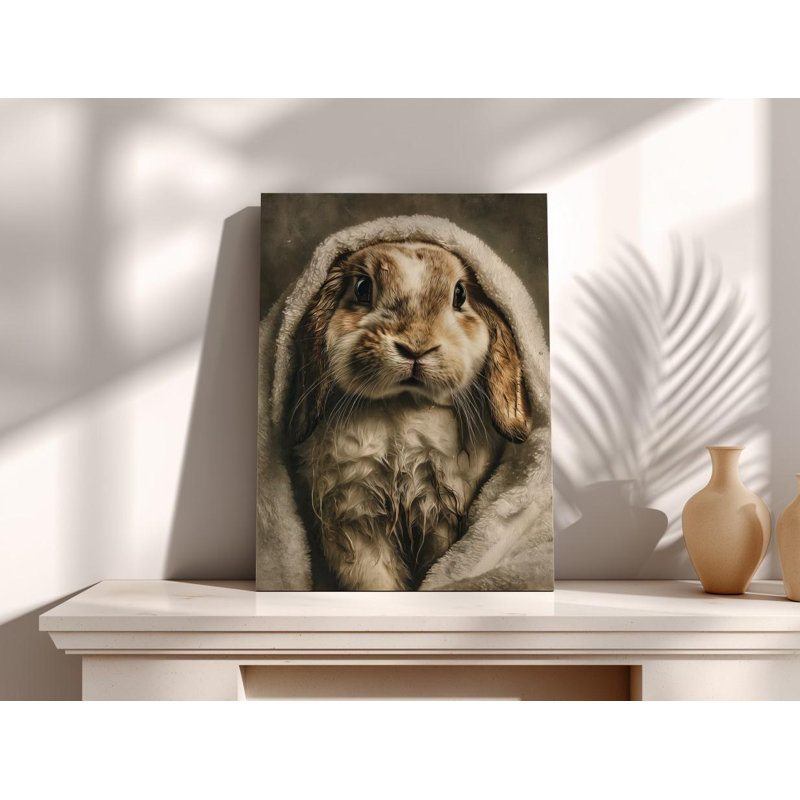 Toile victorienne avec un lapin, H 24 po x l 16 po