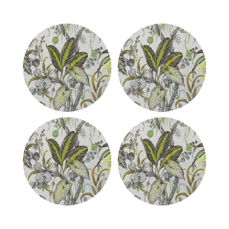 Sous-verres ronds en cuir végétalien moutarde Amazonia, Moutarde