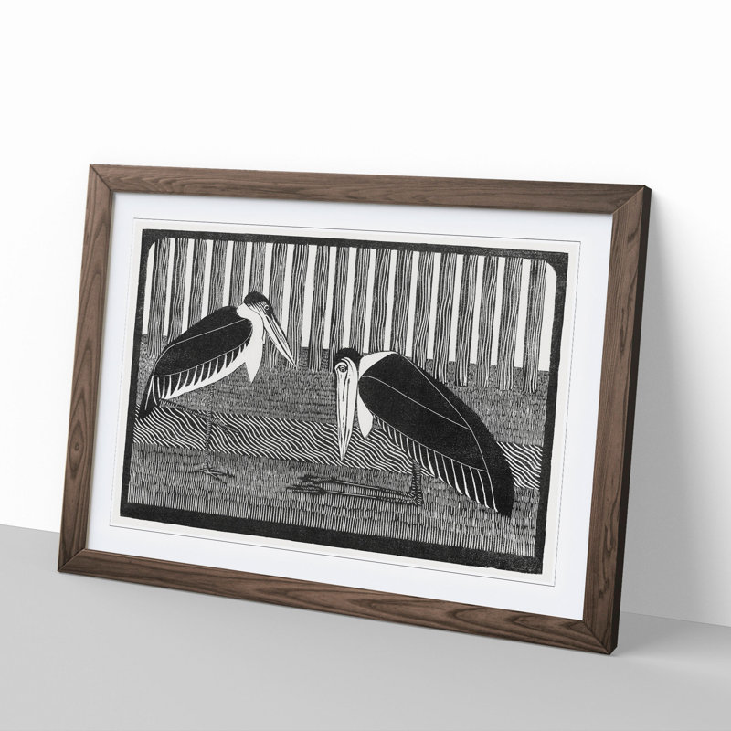 Two Maraboo Birds by Samuel De Mesquita - Picture Frame Painting, 36cm H x 48cm W x 2cm D, Walnut Framed