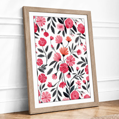 Pink Blooms Pattern Botanical - Framed Print