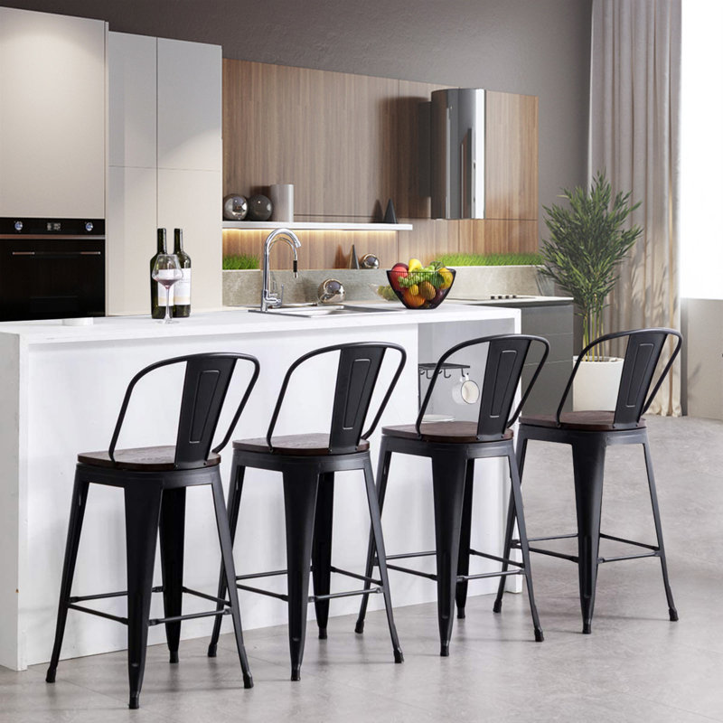 Burney Counter Stool with Metal Frame, Counter Stool (24” Seat Height), Black
