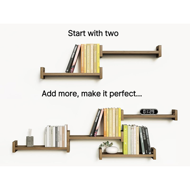 Floating Shelves For Wall, Set Of 4 Solid Wood Wall Mounted Shelves, 16" Rustic Walnut Display Shelf For Bedroom, Living Room, Bathroom, Kitchen – Strong Load Capacity & Natural Pine