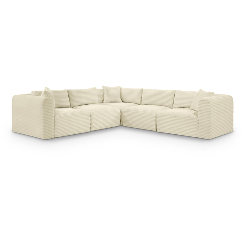 Canapé modulaire en L Carmean Performance, 2 sans accoudoirs, 3 en coin, Velours côtelé texturé crème