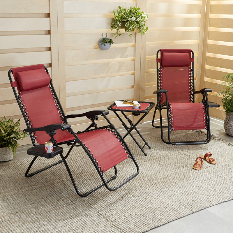 Zero Gravity Chair With Side Table, Set Of 2, Blue, Red