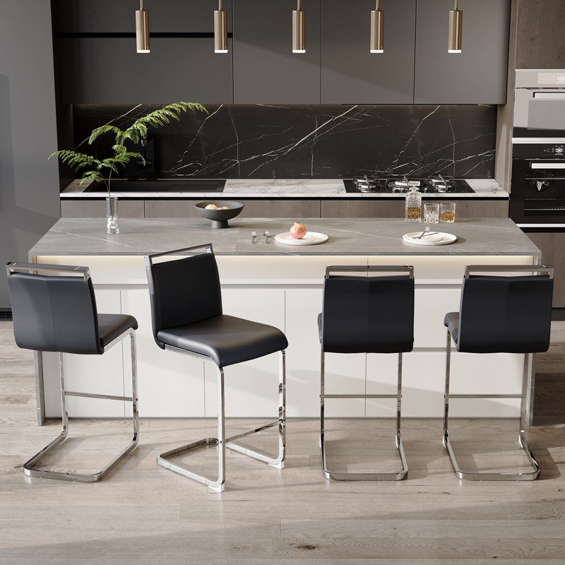 Mikale Upholstered Counter Stool with Metal Frame, Black, 4