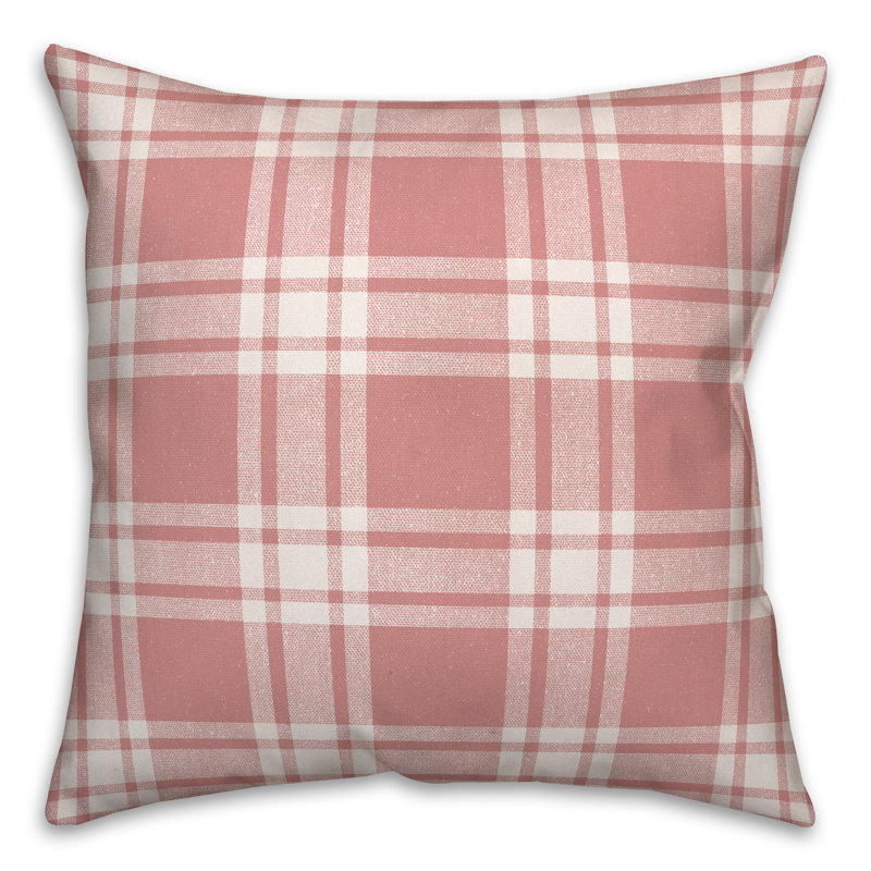 Housse et insert de coussin d'extérieur carré à motif écossais Distress 3, Rose, 18 po x 18 po
