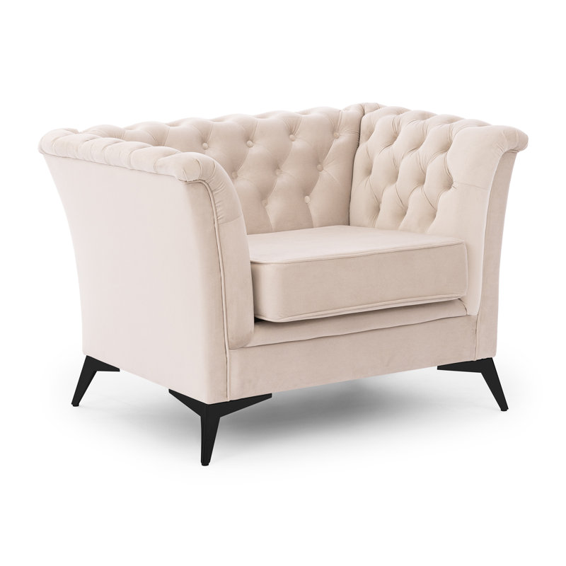 Whitby Velvet Chesterfield Chair, Black, Beige