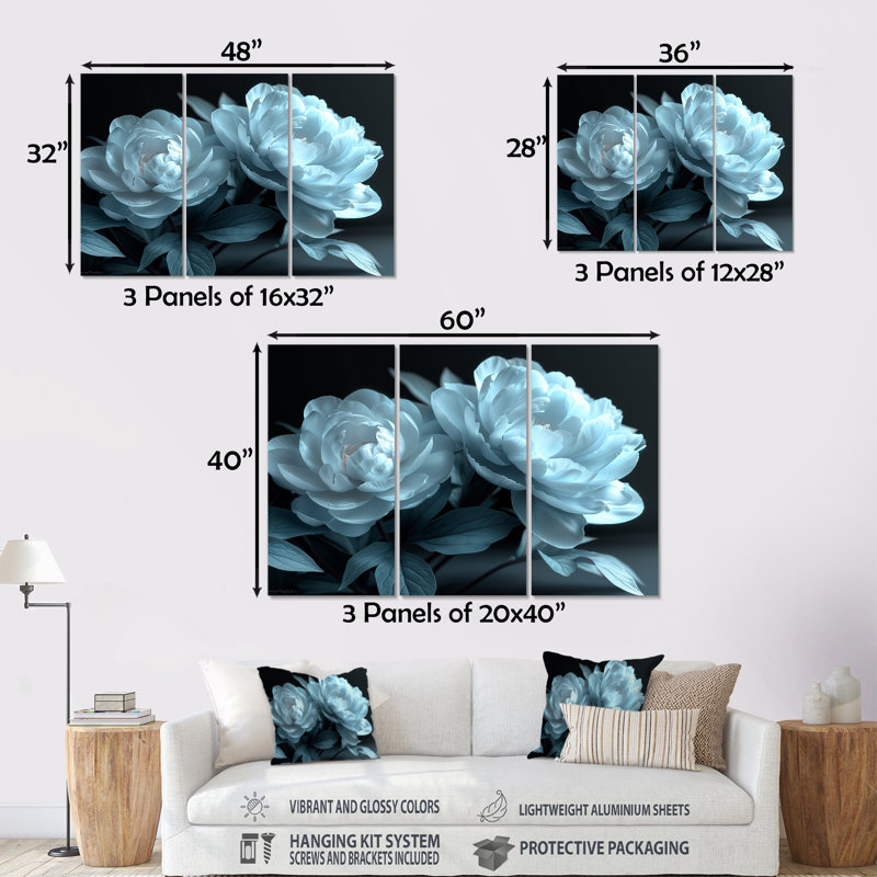 Ensemble d'art mural Rountree - pivoines, Métal métal, H 32 po x l 48 po x P 1 po