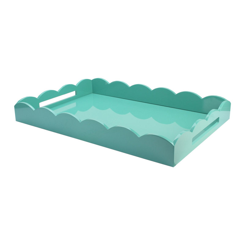 Plateau de repose-pieds laqué festonné, H 26 po x l 17 po x P 3,25 po, Turquoise