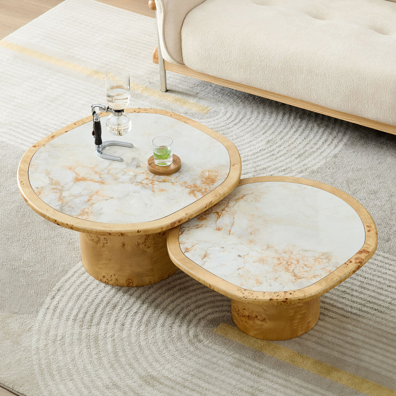 Ensemble de tables basses 2 pièces, Beige / bois de chêne