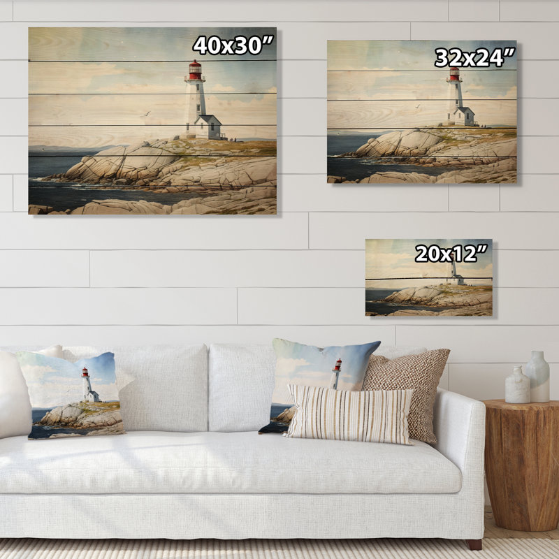 Phare de l'océan III - art mural en bois côtier, H 12 po x l 20 po x P 1 po