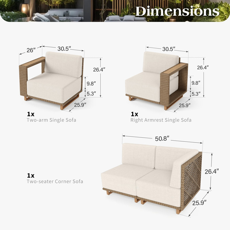 Canapé modulaire d'extérieur en forme de L Wicker