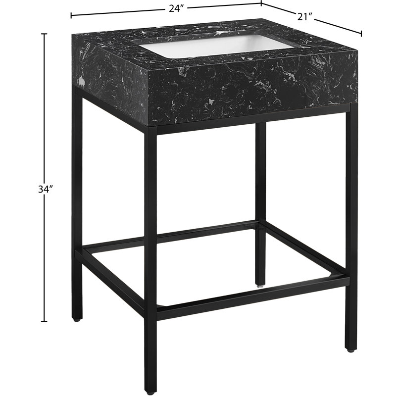 Marmo 24" Single Bathroom Vanity, Black, Matte Black