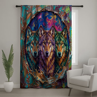 Three Wolves Painting Window Curtains, Wolves Sheer & Blockout Curtains - 1 Panel