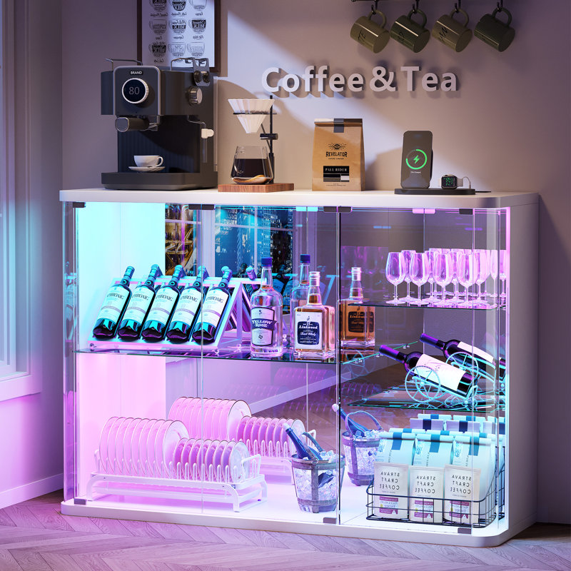 Vitrine avec portes en verre et lumière RVB, Blanc