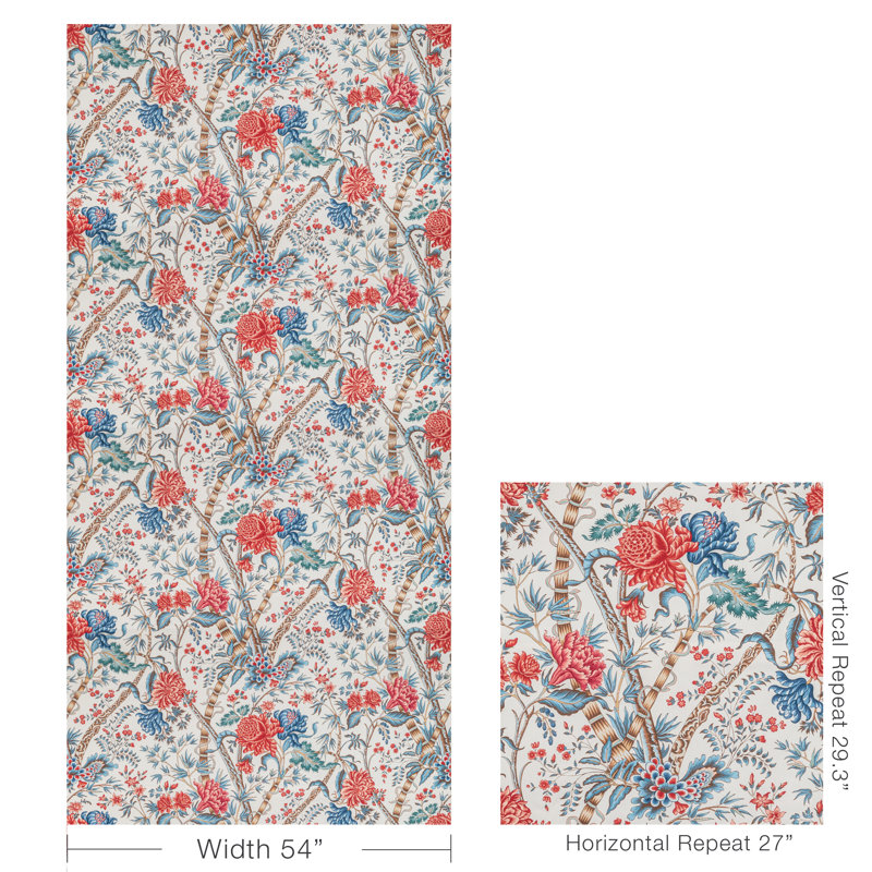 Manoir Luberon Print 100% Cotton Fabric, Red/Blue