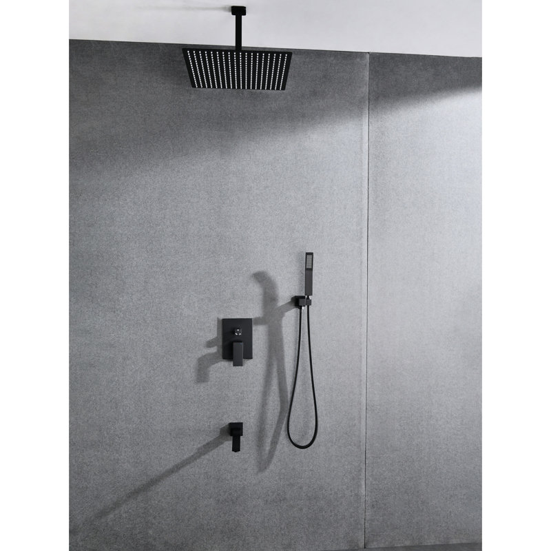 Douche de plafond - Tête de 16 po et à main, nickel brossé, acier inoxydable, buse autonettoyante qui maintient un débit d'eau dégagé, expérience de pluie naturelle, fixation murale, conforme aux normes américaines