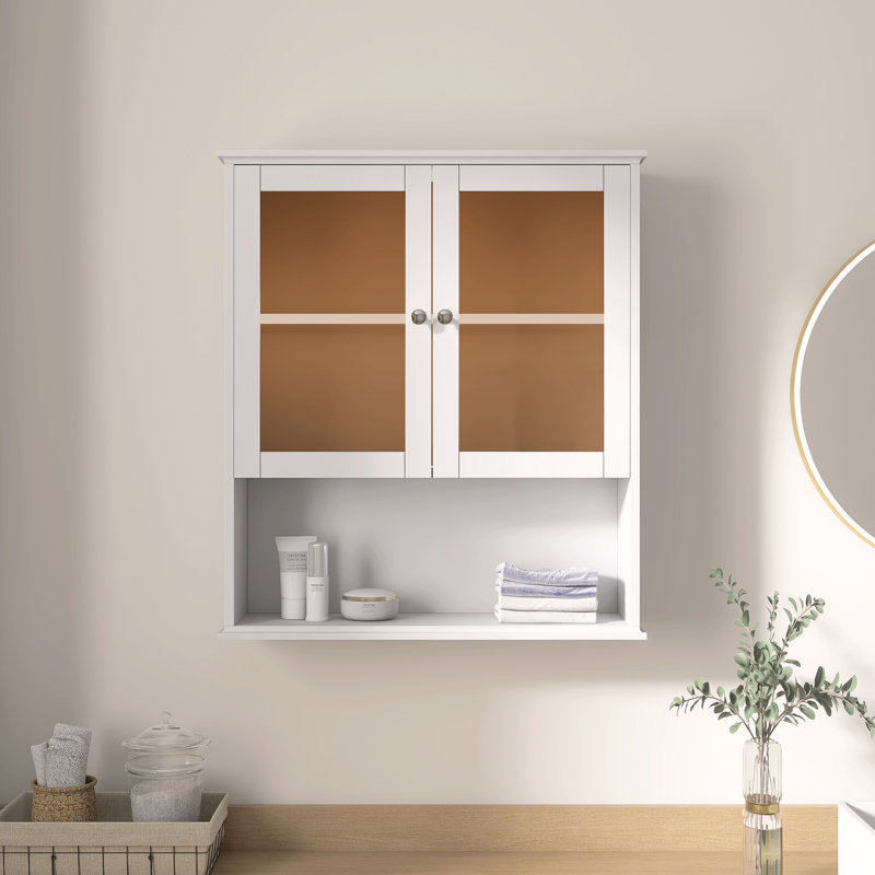26" Wall Mounted Storage Cabinet With Glass Doors And Soft Close, White