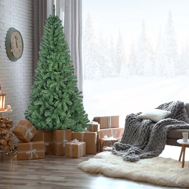 Arbre de Noël artificiel entièrement vert avec structure à charnières et support en métal pour la décoration de bureau, d'appartement ou de fête