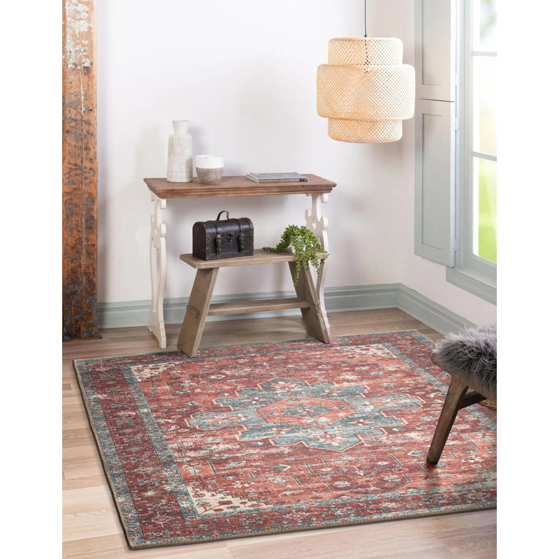 Red and Brown Machine Woven Cotton Backing Area Rug