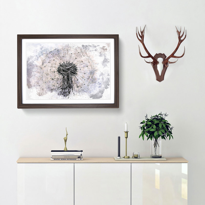 A Dandelion Flower in Abstract - Picture Frame Painting Print, Walnut Framed, 48cm H x 65cm W x 2cm D