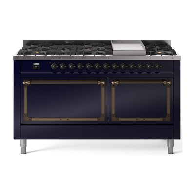 ILVE Nostalgie II Noblesse 60 in Dual Fuel Range, 9 Burner, Griddle