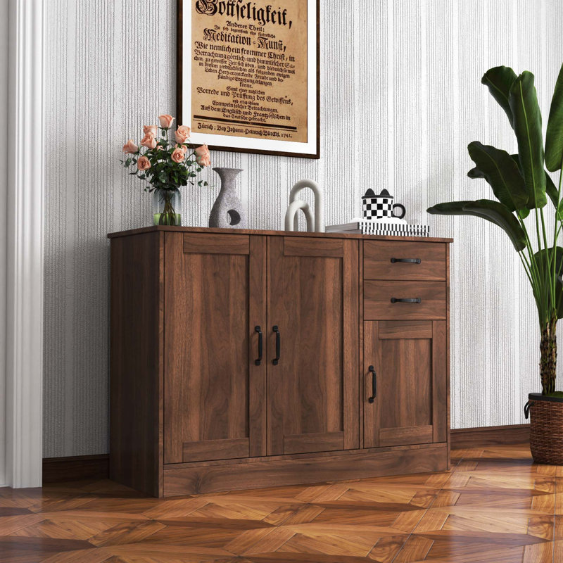 Wood Buffet Sideboard with 2 doors&1 Storage and 2drawers, Walnut