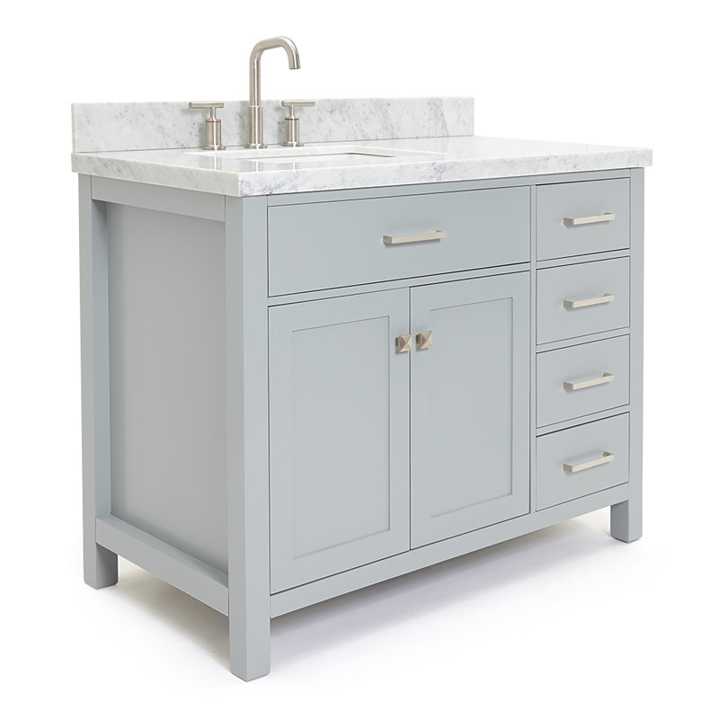 Abbate 42" Single Bathroom Vanity with Carrara White Marble Top, Gray