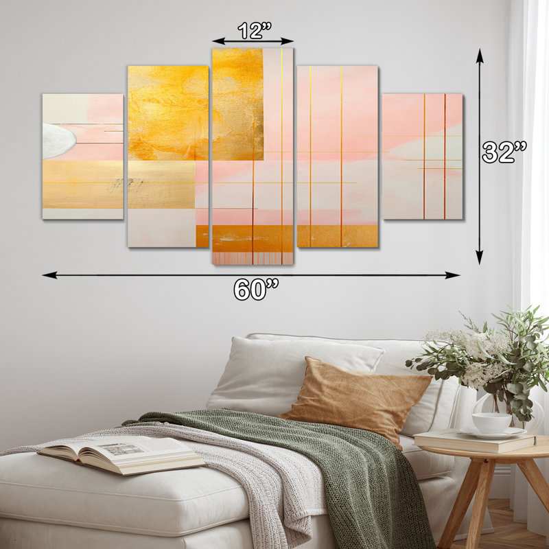 Géométrie de la sérénité en rose rétro or I - reproduction d'art moderne sur toile géométrique - 5 panneaux