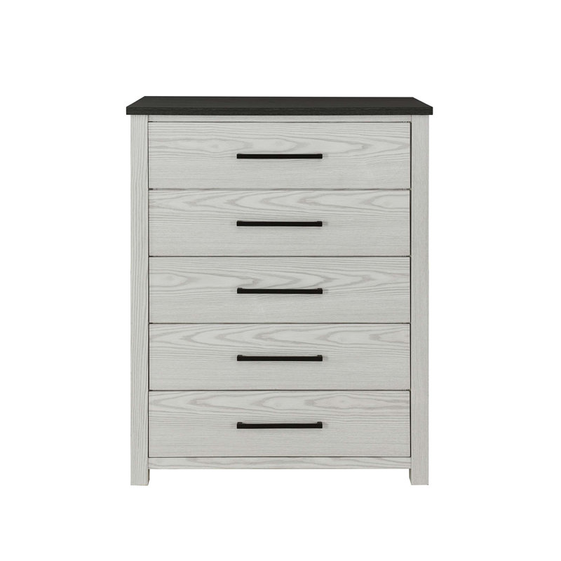 Commode Avery avec plateau brun foncé, tiroirs spacieux et poignées noires pour des solutions de rangement élégantes