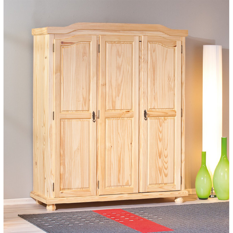 Gordan 3 Door Solid Wood Wardrobe, Brown