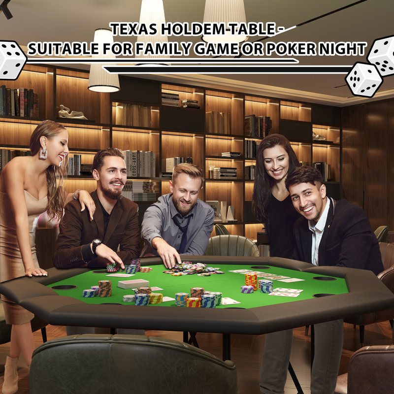 Table de poker professionnelle pliable octogonale pour 8 joueurs - table de jeu de style casino, Noir mat / vert