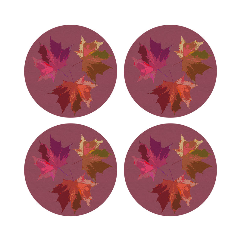 Autumn Leaves Vegan Leather Round Pebble Placemat, Mauve