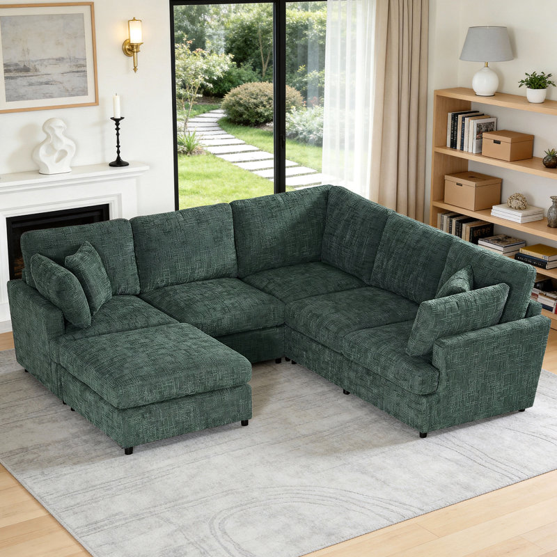 Canapé modulaire réversible 6 pièces avec repose-pieds amovible, Vert
