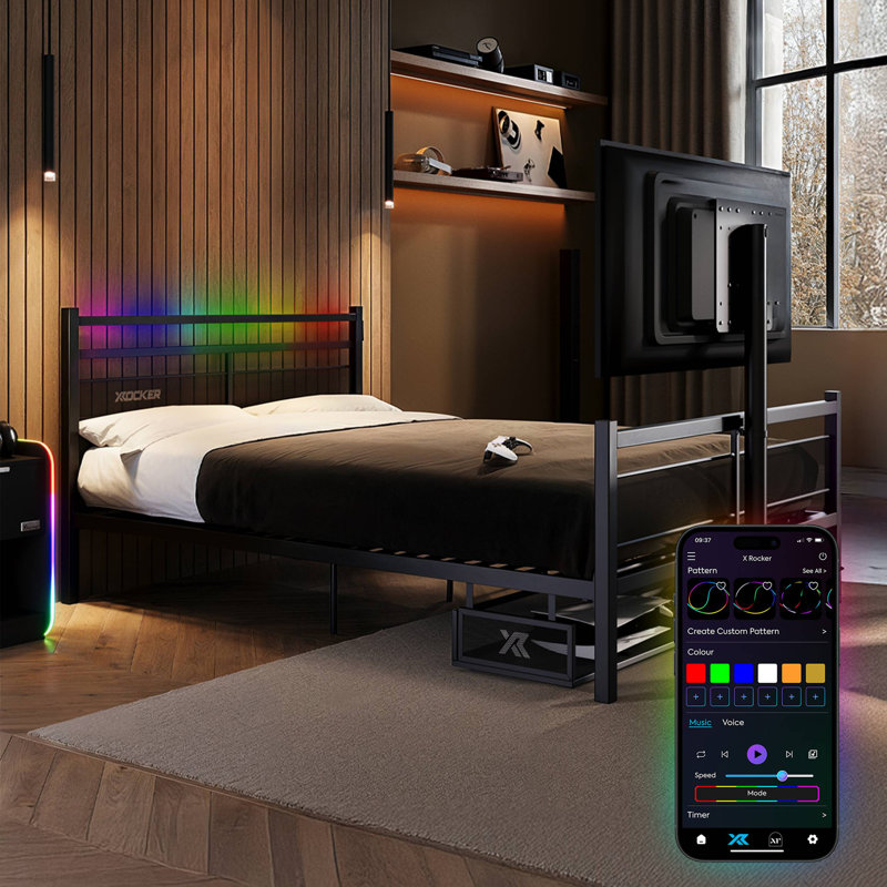 X Rocker Basecamp RGB Double Gaming TV Bed with App Controlled LED Lights - Black