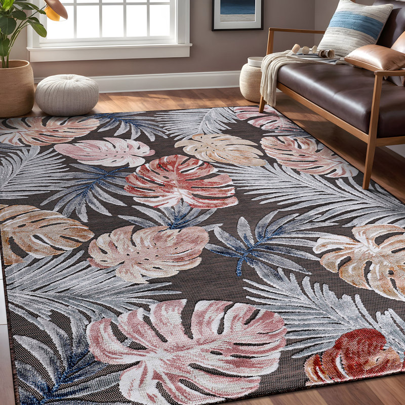 Chartier Machine Woven Floral Indoor/Outdoor Area Rug, Rectangle 6'1'' x 9'