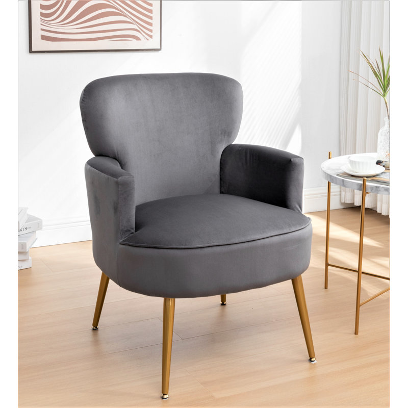 Fauteuil en velours de 25,59 po Anhthu, Velours gris