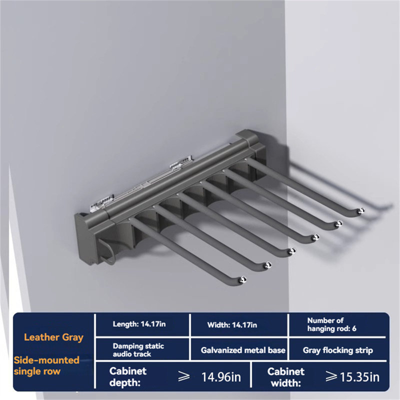 Sideglide Single-Row Side-Mounted Pants Rack, 3.50" H x 14.17" W x 14.17" D