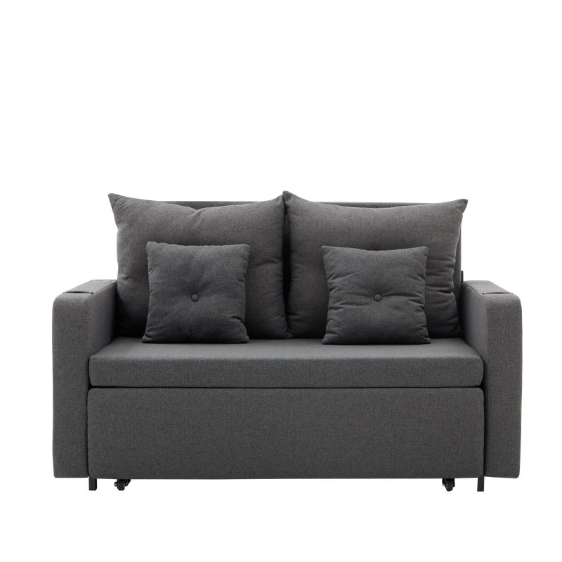 56" 3-in-1 Sleeper Sofa Convertible Square Arm Sofa Bed for Living Room Pull Out Couch with Cup Holders and USB, Dark Gray
