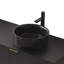 Lavabo de salle de bain rond en céramique 14 po, motif pierre, noir mat, avec textures veinées gris brumeux, design classique, lavabo en céramique de 4,77 po de hauteur, finition noire, atmosphère et teinture