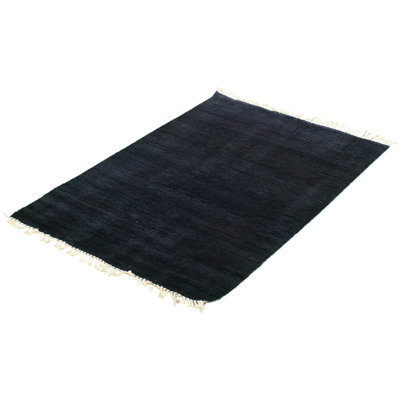 Tapis décoratif en laine bleu foncé de conception unique 4 pi 2 po x 6 pi 2 po Audreyana noué à la main New Age