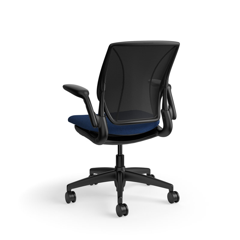 Fauteuil de travail ergonomique avec dossier en graine de coquelicot World ML World, Noir, Black Mesh, TISSU BLEU MARINE