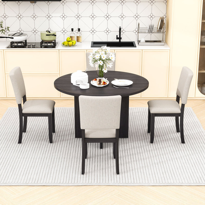 Dining Table Set with 4 Upholstered Chairs
