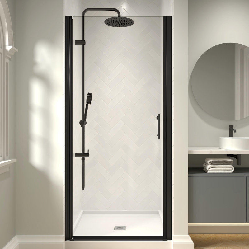 32" - 33 3/8" W x 72" H Pivot Swing Frameless Shower Door with 1/4" (6mm) Clear Tempered Glass, Matte Black